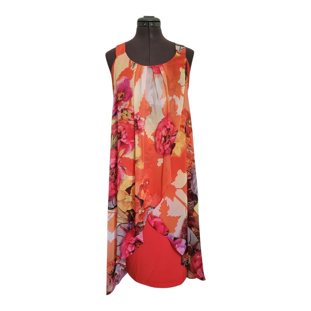 SZ6 Frank Lyman Design Orange Floral High-Low Dress Travel Cruise Beach